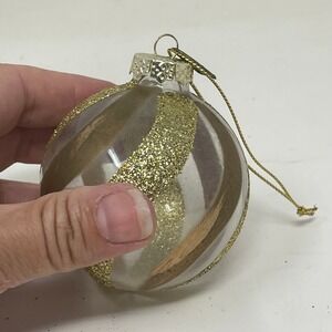 Thomas Pacconi Glass Christmas Ornament Gold Glitter Swirl Striped Round Ball